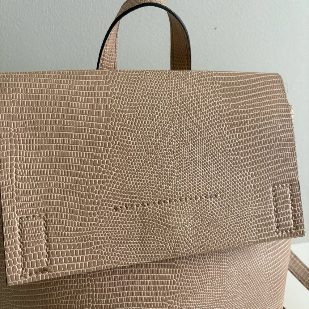 Taupe Lizard Embossed Backpack‎ Purse Minimal Neutral